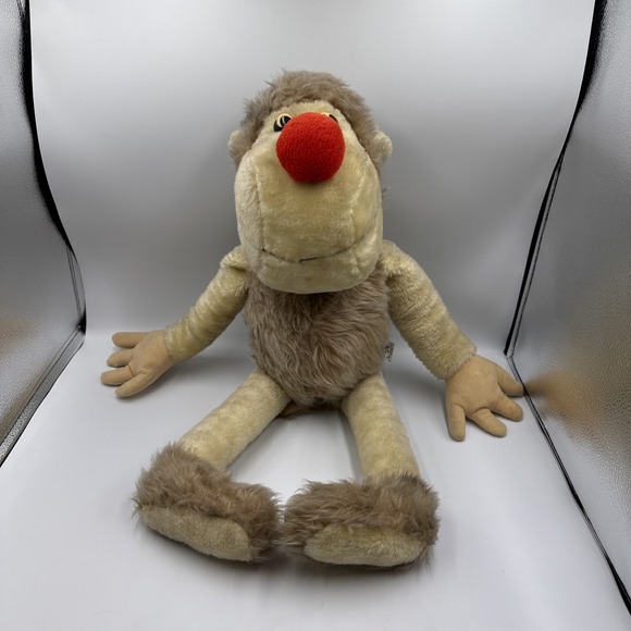 Elka Toys Other - Vintage 70's Elka Toys Plush Monkey Mr. Snodgrass Red Nose Beige Stuffy 24"